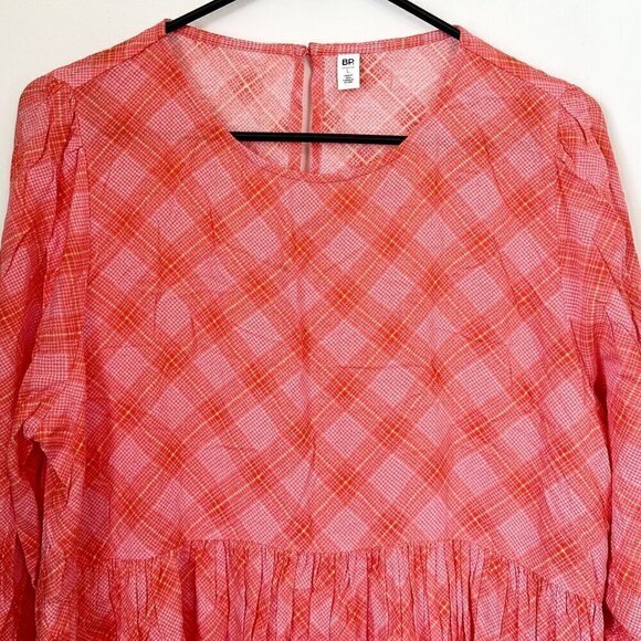 NWT BP Print Long Sleeve Dress in Pink and Orange Plaid - Size: Large - Picture 3 of 6
